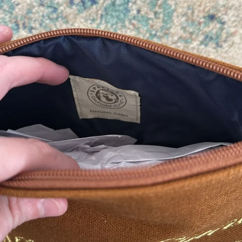 NWOT Spartina 449 Brown Linen Pouch with Embroidered “gimme some sugar”